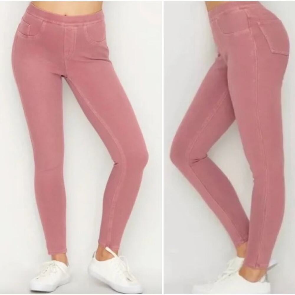 Spanx Pink Jean-ish Ankle Leggings Pull-on Skinny Shaping Pants, Size Small